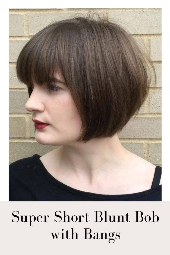 woman in black top and Super Short Blunt Bob with Bangs - bob haircut for women
