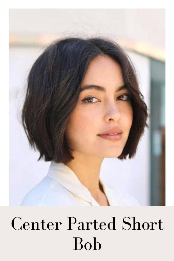 Woman in white shirt and Center parted Short bob hairstyle - latest bob hairstyles 2022