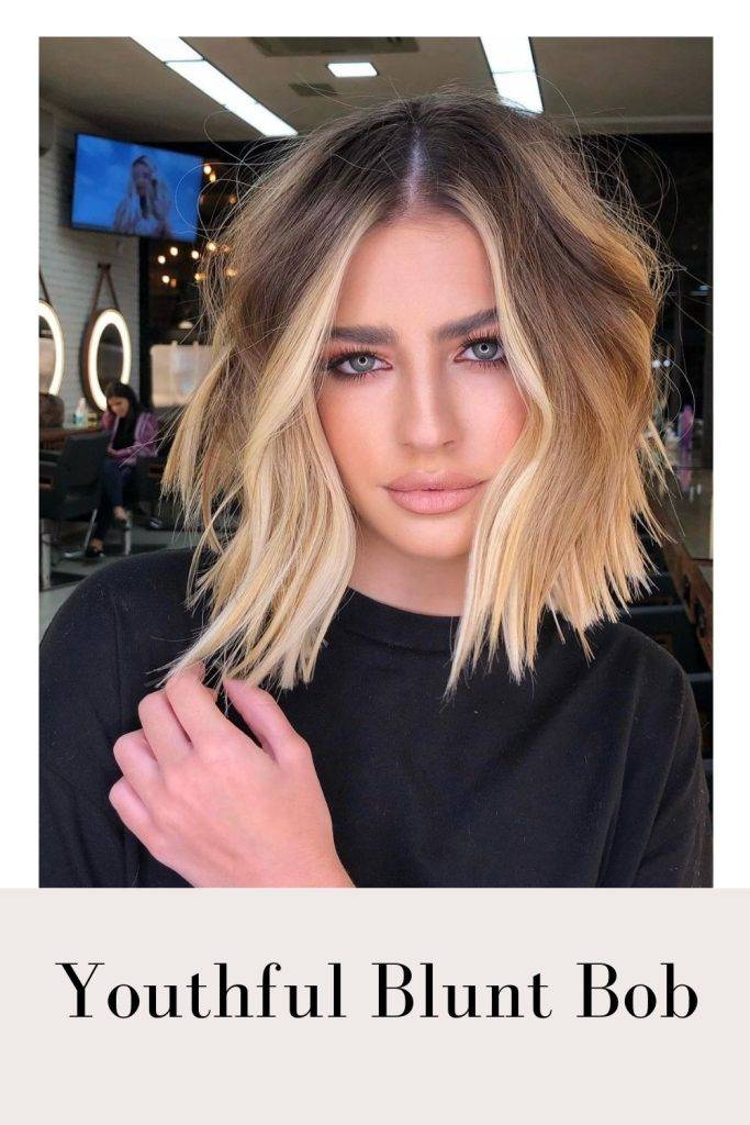 Woman in black t-shirt and Youthful Blunt Bob hairstyle - bob hairstyles for girls