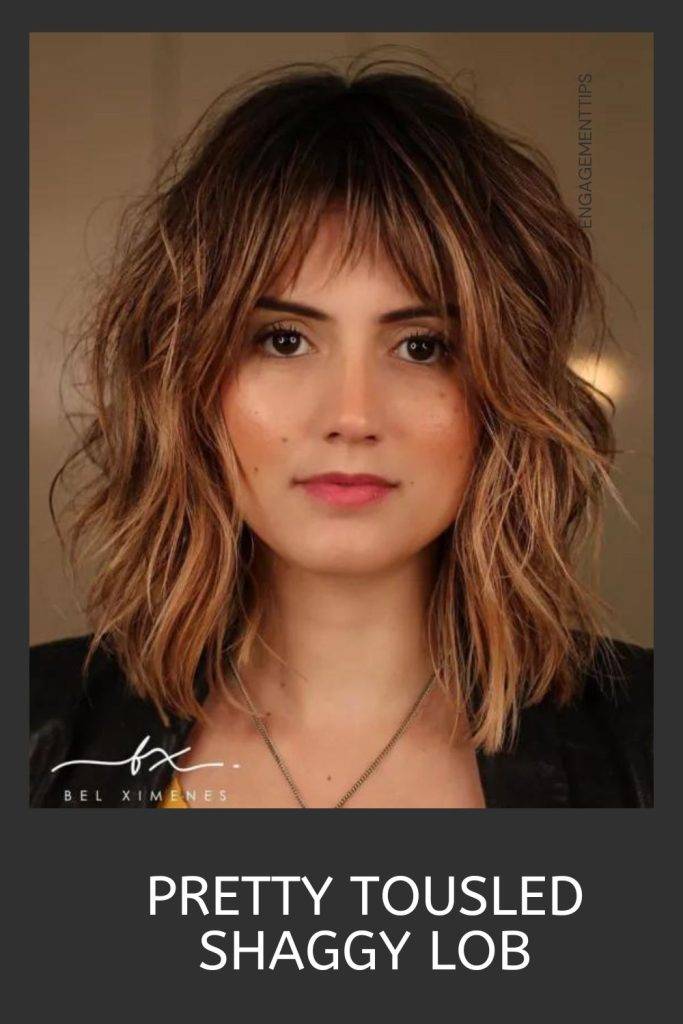 Woman in black blazer and tousled shaggy lob haircut - Modern haircut