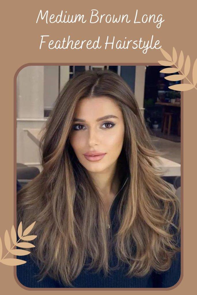 Medium Brown Long Feathered Hairstyle - Layered Feathered haircuts