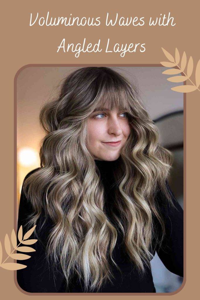 Woman in black high neck top and Voluminous Waves with Angled Layers - Layered haircuts for thin hair