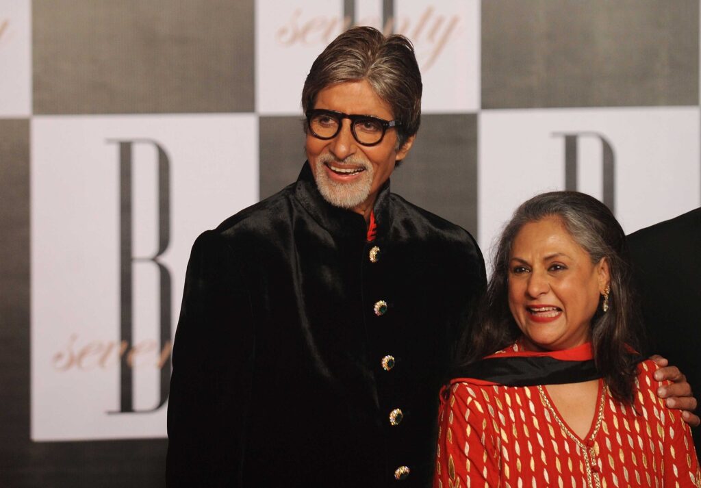 Smiling Jaya Bachchan and Amitabh Bachchan posing for camera - Aries and Libra compatibility