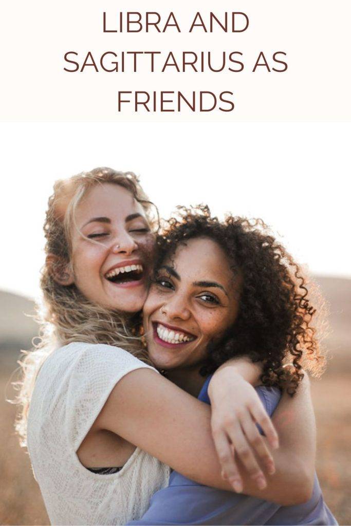 2 friend laughing and hugging each other - Libra and Sagittarius compatibility friendship 