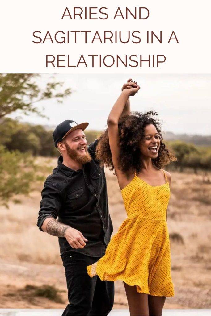 Couple is smiling and dancing with each other Couple is smiling and dancing with each other - Aries and Sagittarius compatibility