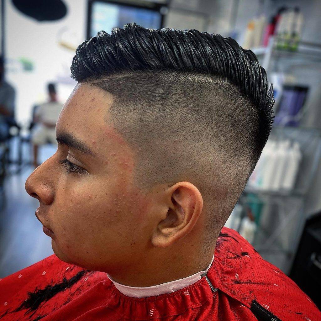 Side view of short side part combover hairstyle