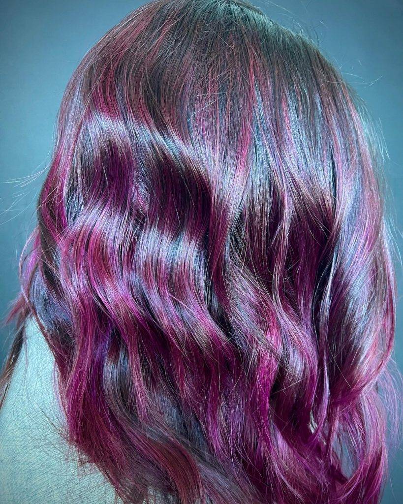 Purple Highlight 35 2023 hair color trends female | Best hair color for women | best hair colour for women Hair Color Ideas for Women