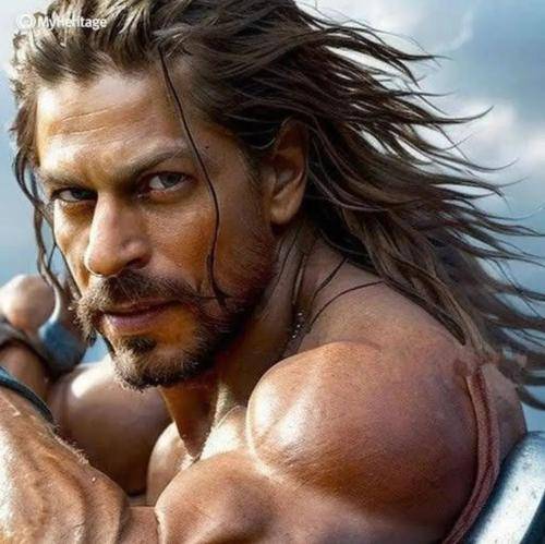 Shirtless Shahrukh khan in extra long hair