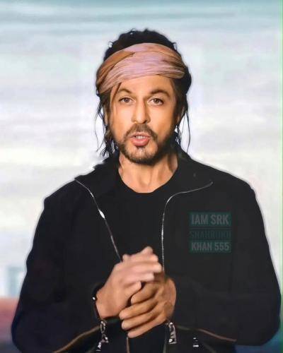 Shahrukh khan in black jacket and long tied hairstyle
